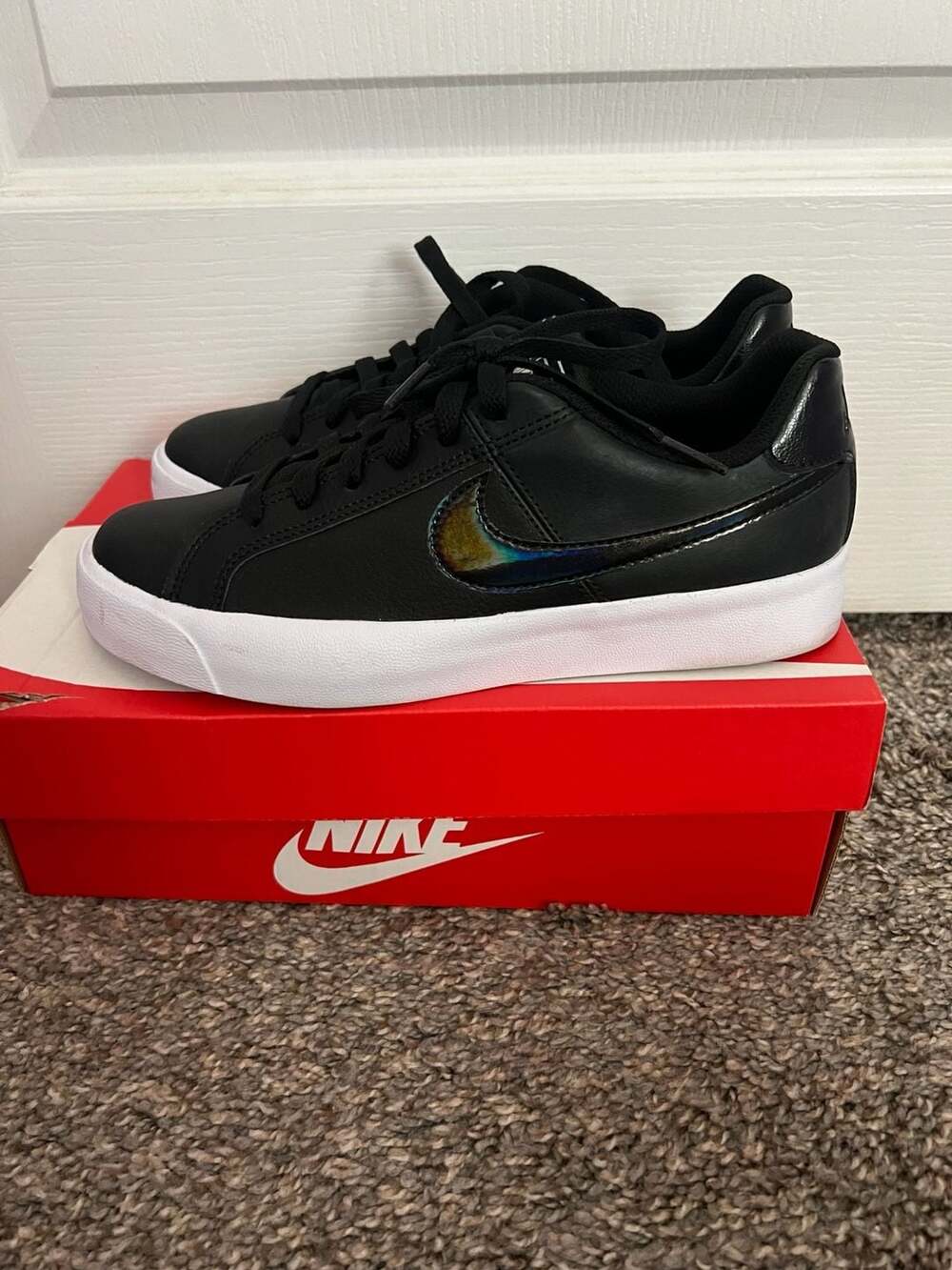 Nike Women's Court Royale AC Black Holographic Swoosh Sneakers AO2810-003